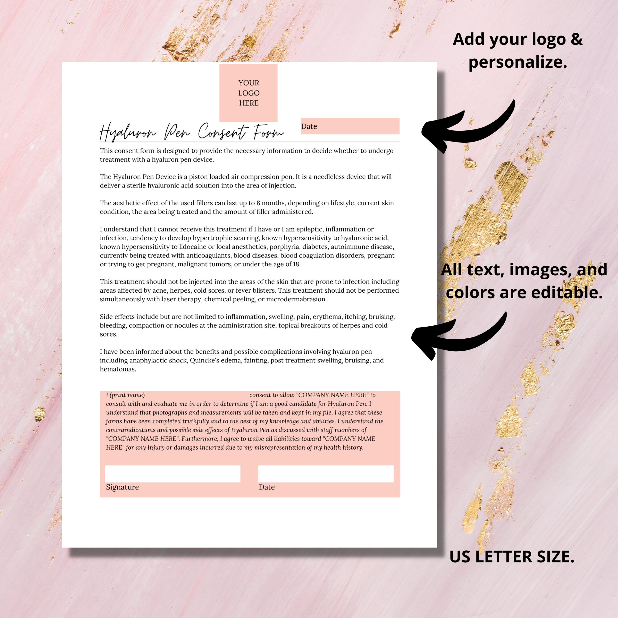 Hyaluronic Acid Pen Consent Form I DIY Editable 1 Page Canva Etsy España