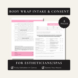 Body Wrap Intake and Consent Form, Editable Canva Template for Estheticians and Spas