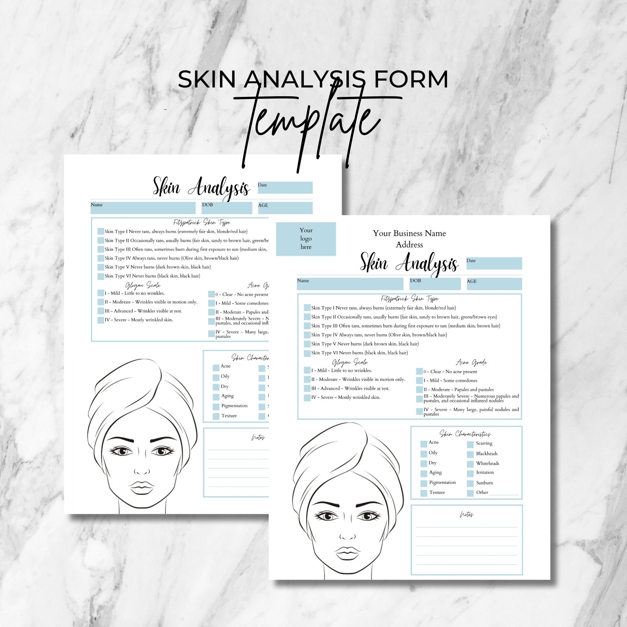 Skin Analysis Table Skin Analysis Template Form, Editable DIY Canva Template (printable PDF ...