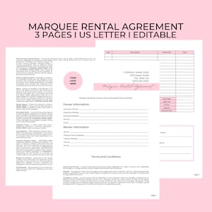 Contrato de alquiler de equipo, plantilla Canva editable de 3 páginas para hacer tú mismo, para bodas, eventos, fiestas, quinceañeras
