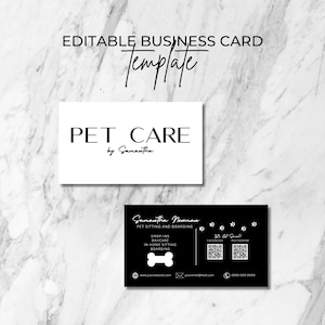Tarjeta de presentación para cuidador de mascotas / Alojamiento de mascotas, cuidado de mascotas, cuidador de perros, cuidador de gatos, cuidado de animales / Plantilla editable, diseño de tarjeta de presentación moderna