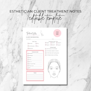 Client Treatment Notes Form I DIY Editable Canva Template I Esthetician Business I Fitzpatrick Scale, Post Facial, Glogau Scale I CTN003T