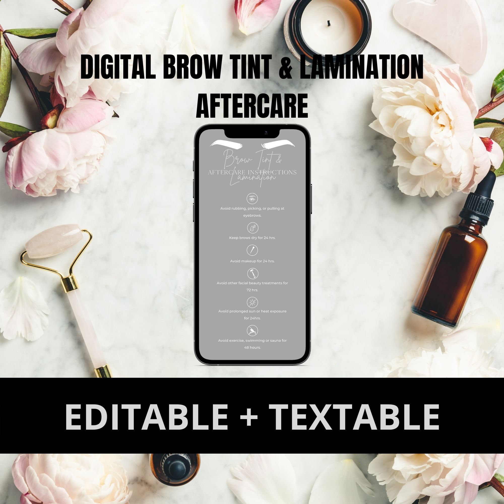 EDITABLE Textable Digital Brow Tint and Lamination Aftercare | Etsy
