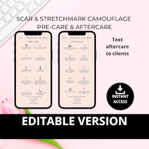 Editable Digital Scar and Stretchmark Camouflage Tattoo Precare Aftercare I PMU Image I Canva Template I Blush Color I PMUA015T
