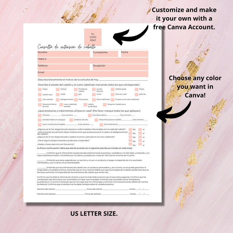 Spanish Hair Extension Consultation Form I DIY Editable Etsy