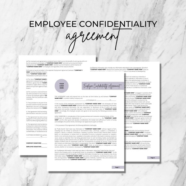 Employee Confidentiality Agreement, 3 Pages, Editable Canva Template, Purple Color, Printable, Digital Download