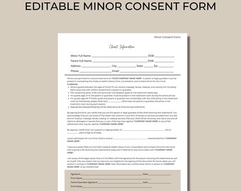 Esthetician Minor Consent Form, Facial Consent, DIY Editable, Printable, Canva Template, Esthetician Business Form, 1 Page, Beige