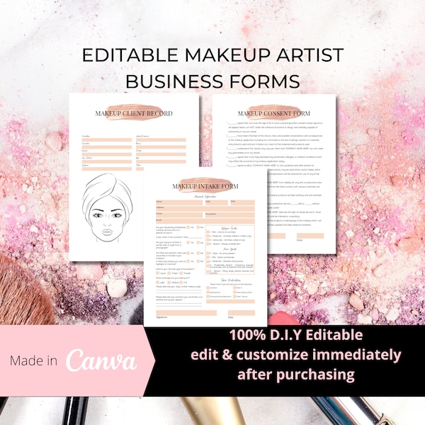 Makeup Artist Business Forms Including Intake, Consent, and Client Record I MUA Consultation Forms I DIY Editable Business Forms I MUA004T