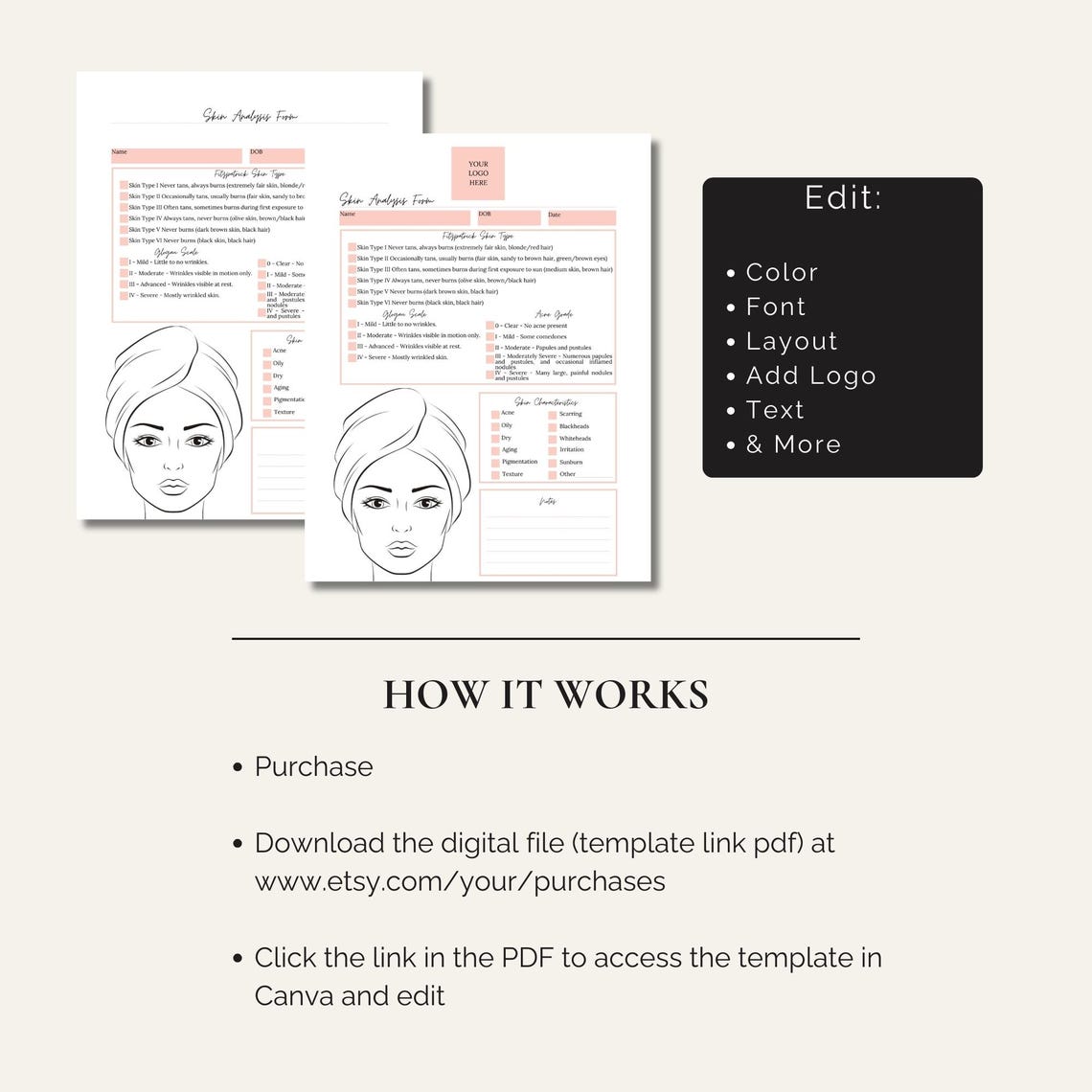 Editable Skin Analysis Form Template for Estheticians: Fitzpatrick Type ...