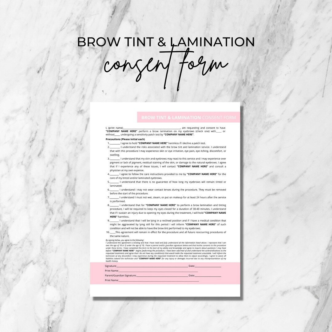 Brow Tint Lamination Consent Form, DIY Editable, Printable, 1 Page ...