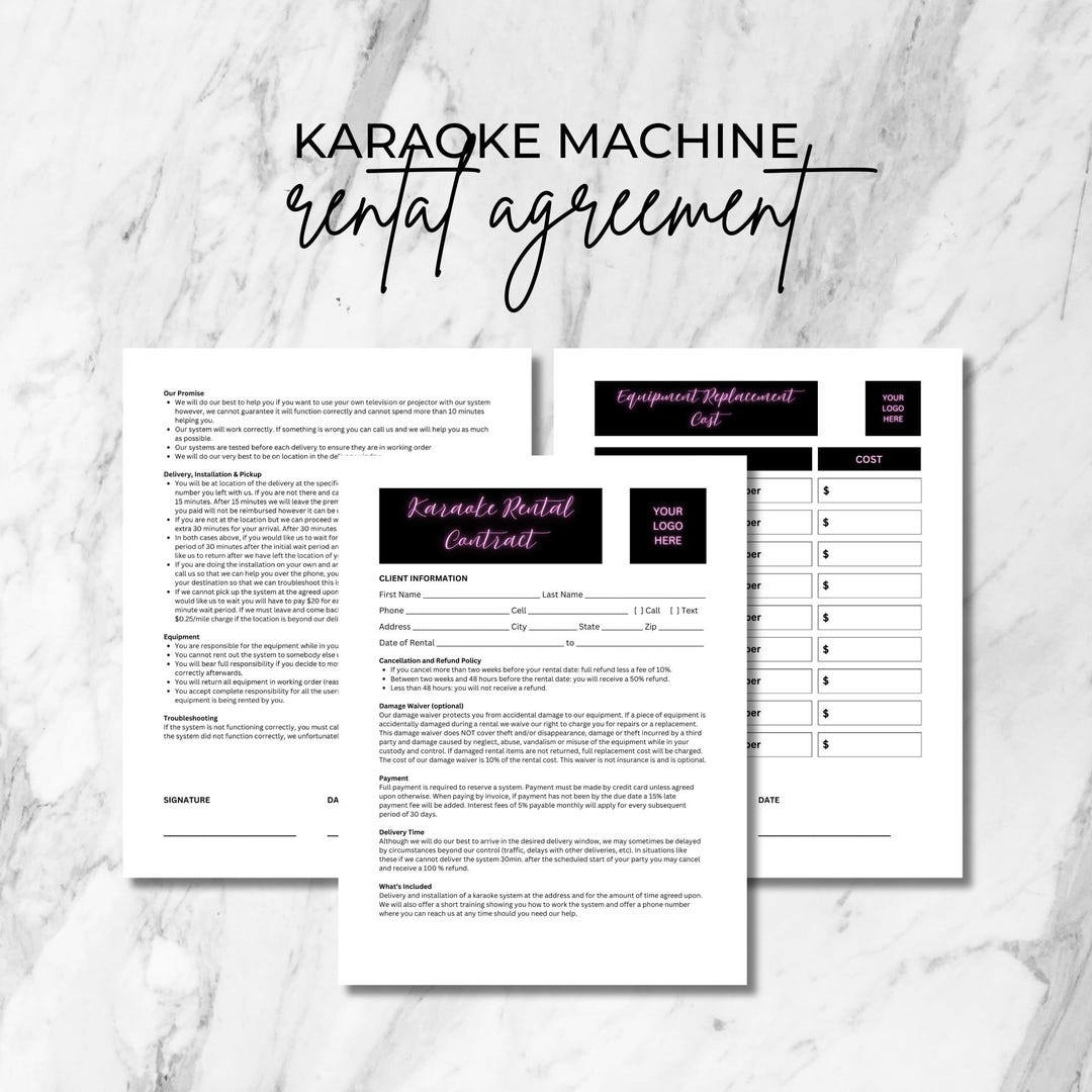 Karaoke Machine Rental Agreement, Editable Canva Template, Party ...