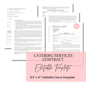 Catering Services Contract Agreement, Editable Catering Contract Canva Template, Wedding and Event Catering Contract, Food Service Agreement