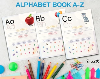 Children Printable Worksheets Alphabet For Learning, Homeschool, Preschool Uppercase And Lowercase PDF Book, INSTANT DOWNLOAD