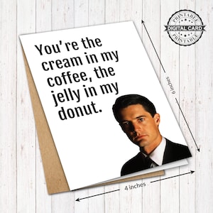 Scheda d'amore stampabile del film Twin Peaks, stampa della scheda dell'agente speciale Dale Cooper, PDF 4x6, DOWNLOAD immediato