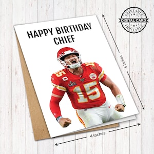 Cartão de aniversário para impressão de Patrick Mahomes, cartão de aniversário de futebol americano do Kansas City Chiefs Imprimir PDF 4x6, DOWNLOAD INSTANTÂNEO