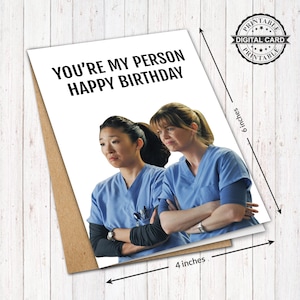 Grey's Anatomy verjaardagskaart, gelukkige verjaardag, je bent mijn persoon kaart afdrukken, PDF 4x6, INSTANT DOWNLOAD
