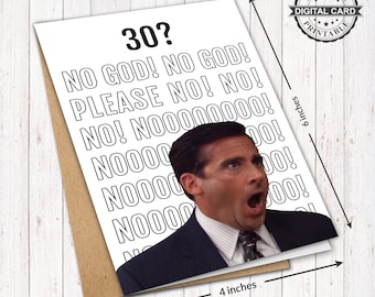 La tarjeta de cumpleaños de la oficina, impresión de tarjeta de Michael Scott, tarjeta de cumpleaños de treinta años, PDF 4x6, DESCARGA INSTANTÁNEA