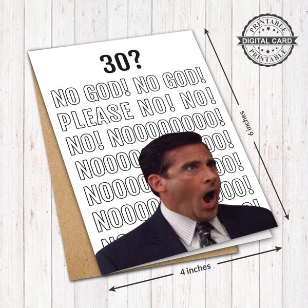 La tarjeta de cumpleaños de la oficina, impresión de tarjeta de Michael Scott, tarjeta de cumpleaños de treinta años, PDF 4x6, DESCARGA INSTANTÁNEA