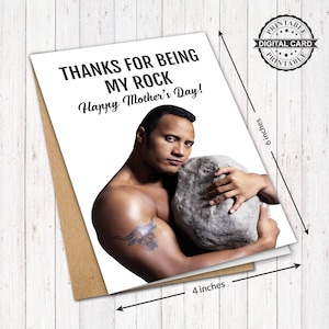 Tarjeta de felicitación divertida del Día de la Madre con The Rock, Gracias por ser mi impresión de tarjeta Rock Mom, PDF 4x6, DESCARGA INSTANTÁNEA