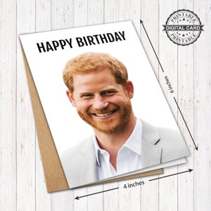 Afdrukbare verjaardagskaart prins Harry, Britse koninklijke familie kaart afdrukken, pdf 4 x 6, INSTANT DOWNLOAD