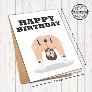Cartão de aniversário engraçado para impressão, impressão de cartão de aniversário com bunda nua, haha, PDF 5x7, DOWNLOAD INSTANTÂNEO