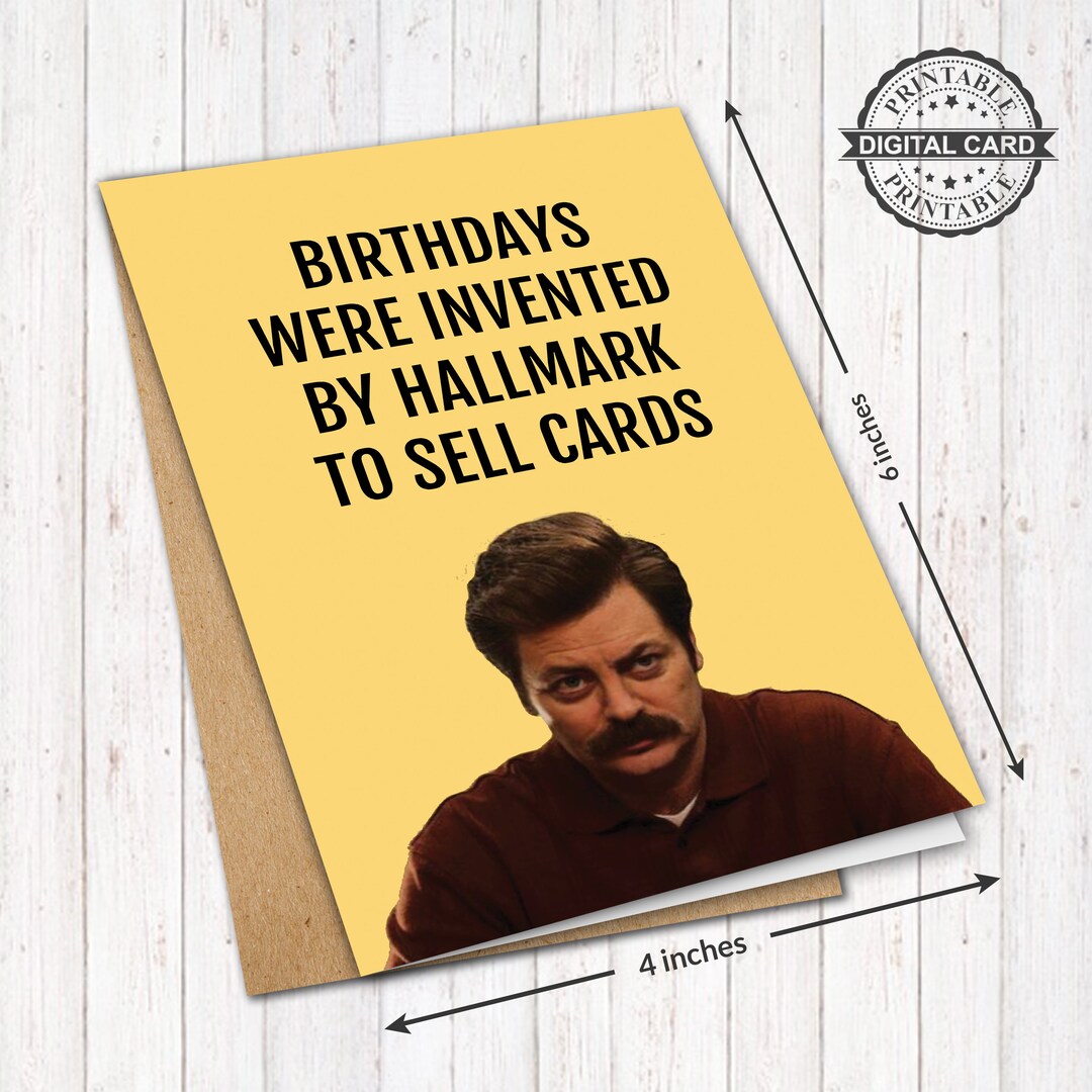 Ron Swanson Printable Birthday Card, Parks and Recreation Tv Series Birthday Card Print PDF 4x6 ...