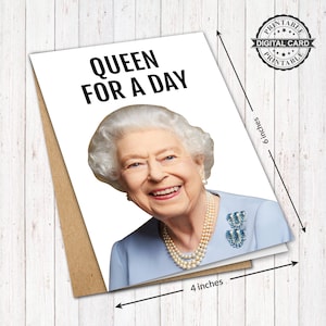 Carte d'anniversaire imprimable de la reine Elizabeth II, impression de carte d'anniversaire de la reine pour un jour, Pdf 4 x 6, téléchargement immédiat