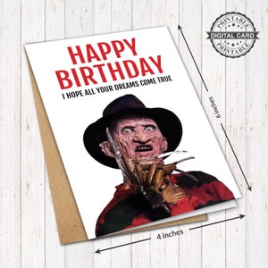 Scary Freddy Krueger Printable Birthday Card, A Nightmare on Elm Street Birthday Card Print, PDF 4x6, INSTANT DOWNLOAD