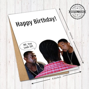 Biglietto d'auguri stampabile per il film Bad Boys ll, Buon compleanno Mf You Look 30 Card Print, PDF 4x6, DOWNLOAD immediato