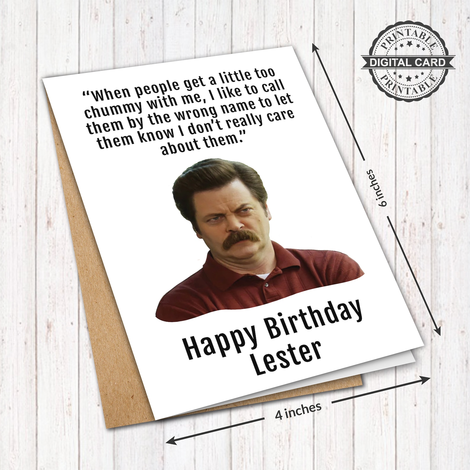Ron Swanson Printable Birthday Card, Happy Birthday, Lester, Parks and Recreation Tv Series ...