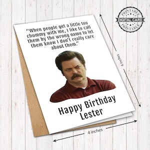 Cartão de aniversário para impressão de Ron Swanson, Feliz Aniversário, Lester, Parques e Recreação Série de TV Cartão de aniversário Imprimir PDF 4x6, DOWNLOAD INSTANTÂNEO