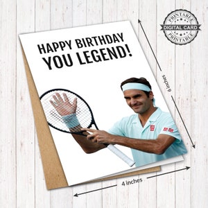 Legend Roger Federer druckbare Geburtstagskarte, World Tennis Champion Geburtstagskarte PDF 4x6, SOFORTIGER DOWNLOAD