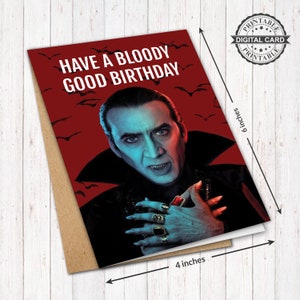 Tarjeta de cumpleaños imprimible de Drácula Renfield, tener una buena impresión de tarjeta de cumpleaños sangrienta, PDF 4x6, DESCARGA INSTANTÁNEA