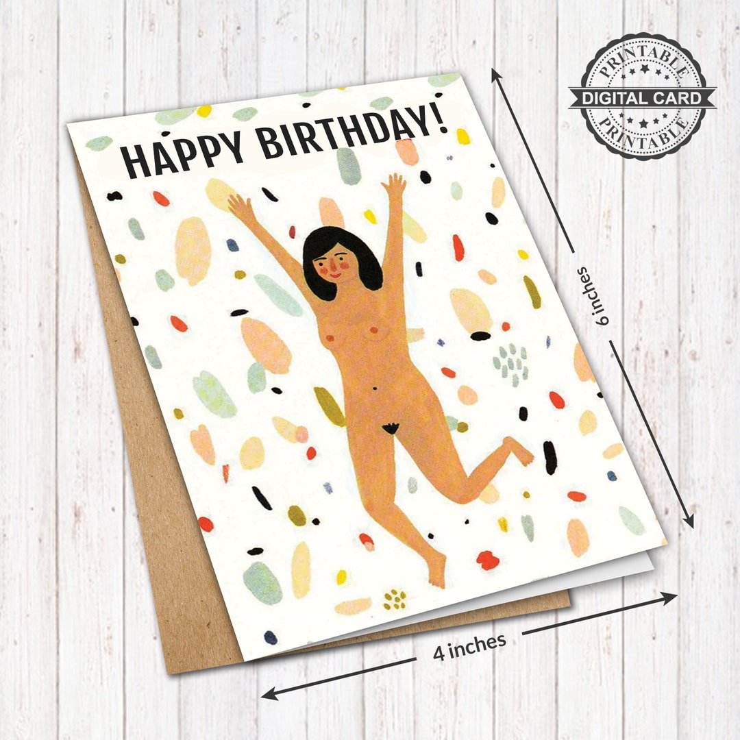 Cute Naked Printable Birthday Card, Nude Birthday Card Print PDF 4x6