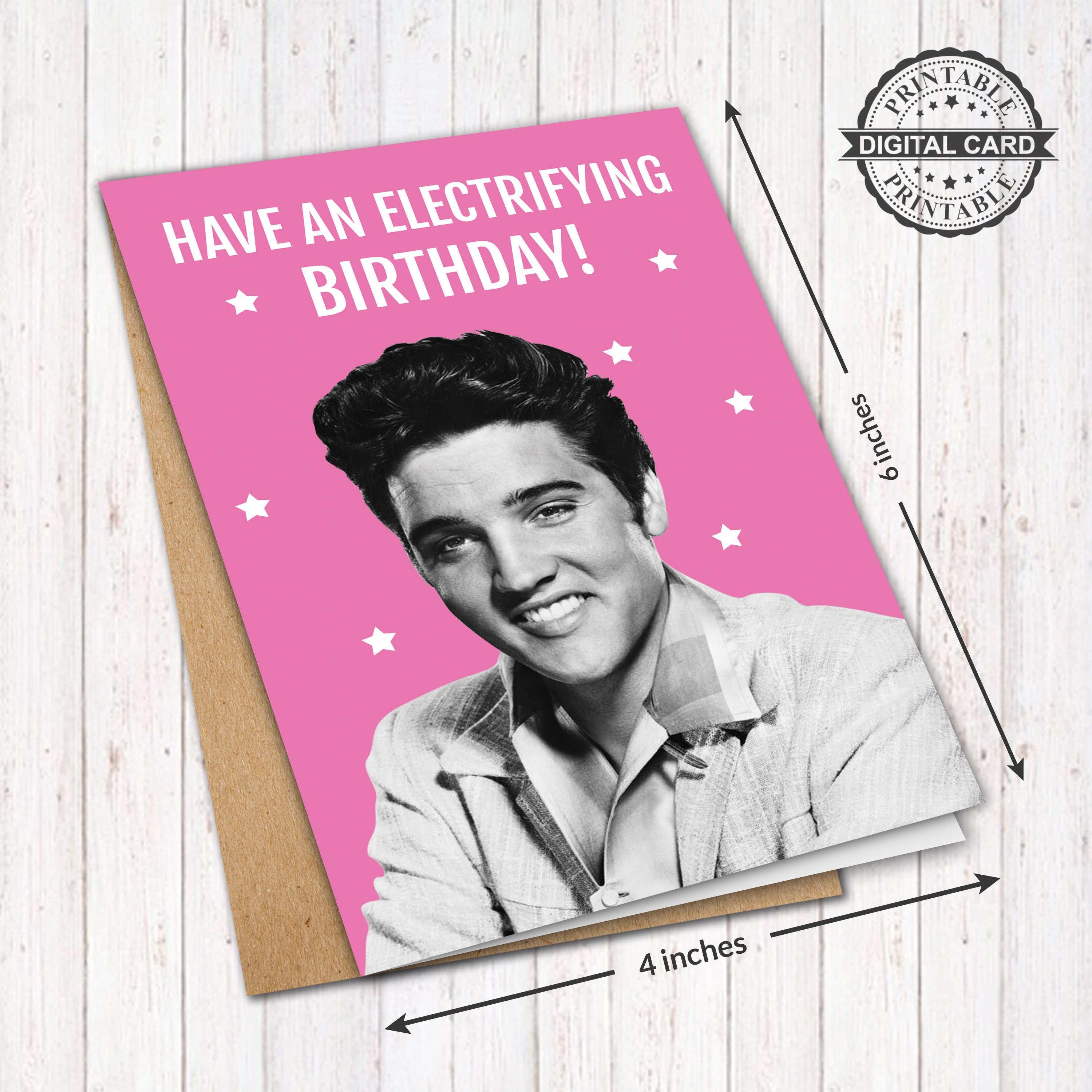 Tarjeta de cumpleaños imprimible de Elvis Presley, tener una impresión de tarjeta de cumpleaños electrizante, PDF 4x6, DESCARGA INSTANTÁNEA