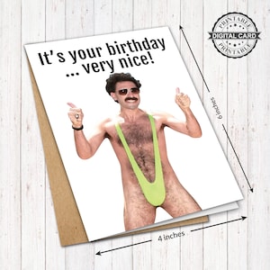 Cartão de aniversário do filme Borat, cartão de aniversário engraçado e muito agradável, impressão PDF 4x6, DOWNLOAD INSTANTÂNEO