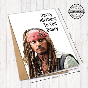 Film Fluch der Karibik Geburtstagskarte, Captain Jack Sparrow Savvy Geburtstagskarte, PDF 4x6, SOFORTIGER DOWNLOAD