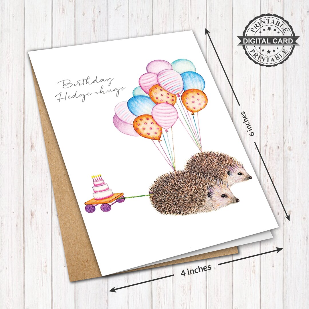 Cute Printable Birthday Card, Birthday Hedgehogs Card Print, PDF 4x6 ...