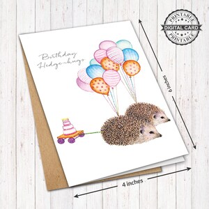 Cute Printable Birthday Card, Birthday Hedgehogs Card Print, PDF 4x6, INSTANT DOWNLOAD