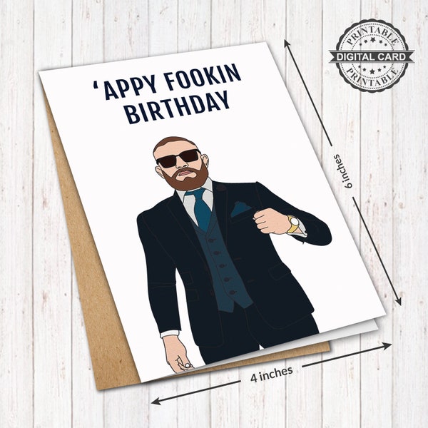 Conor McGregor Birthday Card, Funny Irish Ufc Fighter Conor Birthday Card Print, PDF 4x6, INSTANT DOWNLOAD