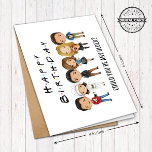Cartão de aniversário para impressão da série de TV Friends, cartão de aniversário legal para impressão PDF 4x6, DOWNLOAD INSTANTÂNEO