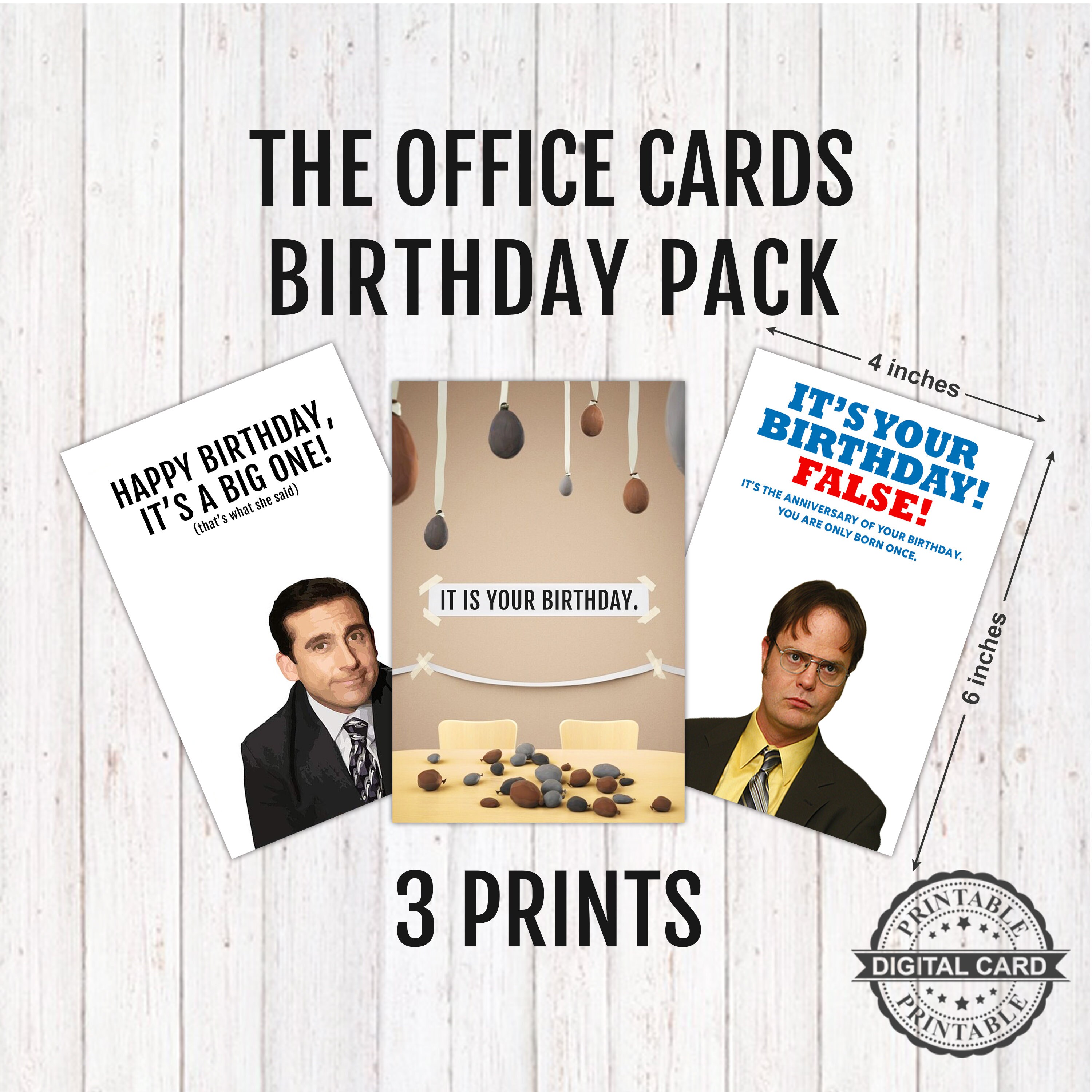 The Office Birthday Cards Pack, 3 Printable Birthday Cards, Dwight ...