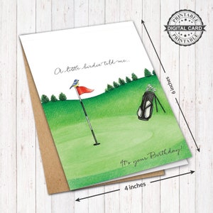 Geburtstagskarte für Golfspieler, A Little Birdie Told Me Card Print, PDF 4 x 6, INSTANT DOWNLOAD Inactive