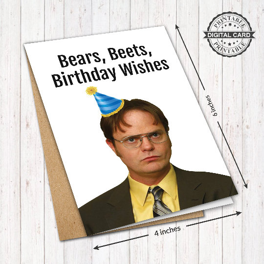 Dwight Schrute Printable Birthday Card, Bears, Beets the Office ...