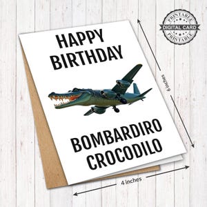 Bombardiro Crocodilo Cartão de Aniversário Imprimível, Brainrot Italiano AI Animals Meme Cartão de Aniversário Impressão, Pdf 4x6, DOWNLOAD INSTANTÂNEO