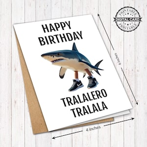 Tralalero Tralala Cartão de Aniversário Imprimível, Cartão de Aniversário Italiano Brainrot AI Animals Meme Impressão, Pdf 4x6, DOWNLOAD INSTANTÂNEO