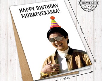 Tarjeta de cumpleaños imprimible de resaca de película, impresión divertida de tarjeta de cumpleaños del Sr. Chow, PDF 4x6, DESCARGA INSTANTÁNEA