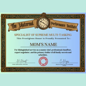 Funny Multitasking Mom Certificate | Personalized Mother's Day Gift | Instant Digital Download