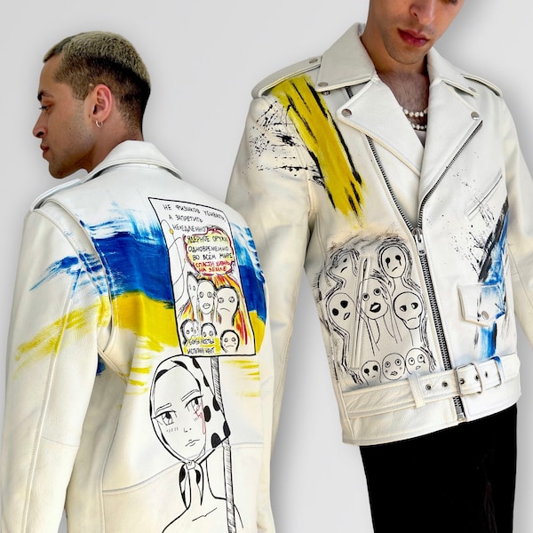 One Of a Kind Handpainted Leather Jacket
