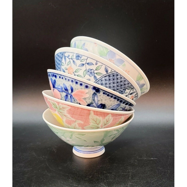 5er Set signierte asiatische chinesische Reisschalen bunt | Etsy